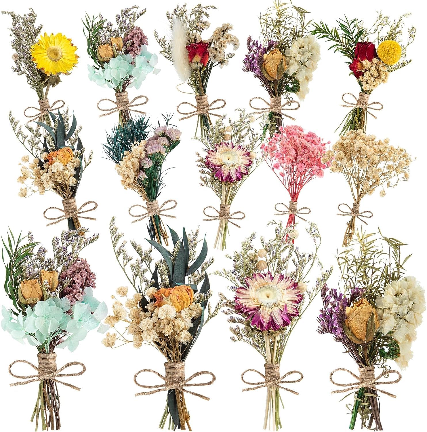 10 Pcs Mini Dried Flower Bouquet, Wildflower Garland Decor, Don't Forget Me Flower Bouquets for DIY Crafts Photo Props Present Decor