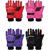 Hicarer 4 Pairs Winter Gloves for Kids Waterproof Snow Ski Gloves Girls Boys Warm Unisex Youth Clothes for Cold Weather