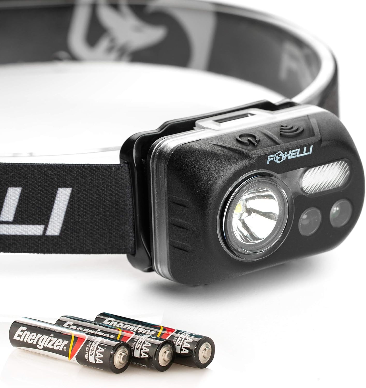 Foxelli Headlamp Flashlight – Bright LED Head Lamp with Motion Sensor, 3 x AAA Batteries Operated (Included), Lightweight, Waterproof Head Light with Comfortable & Adjustable Headband - - 