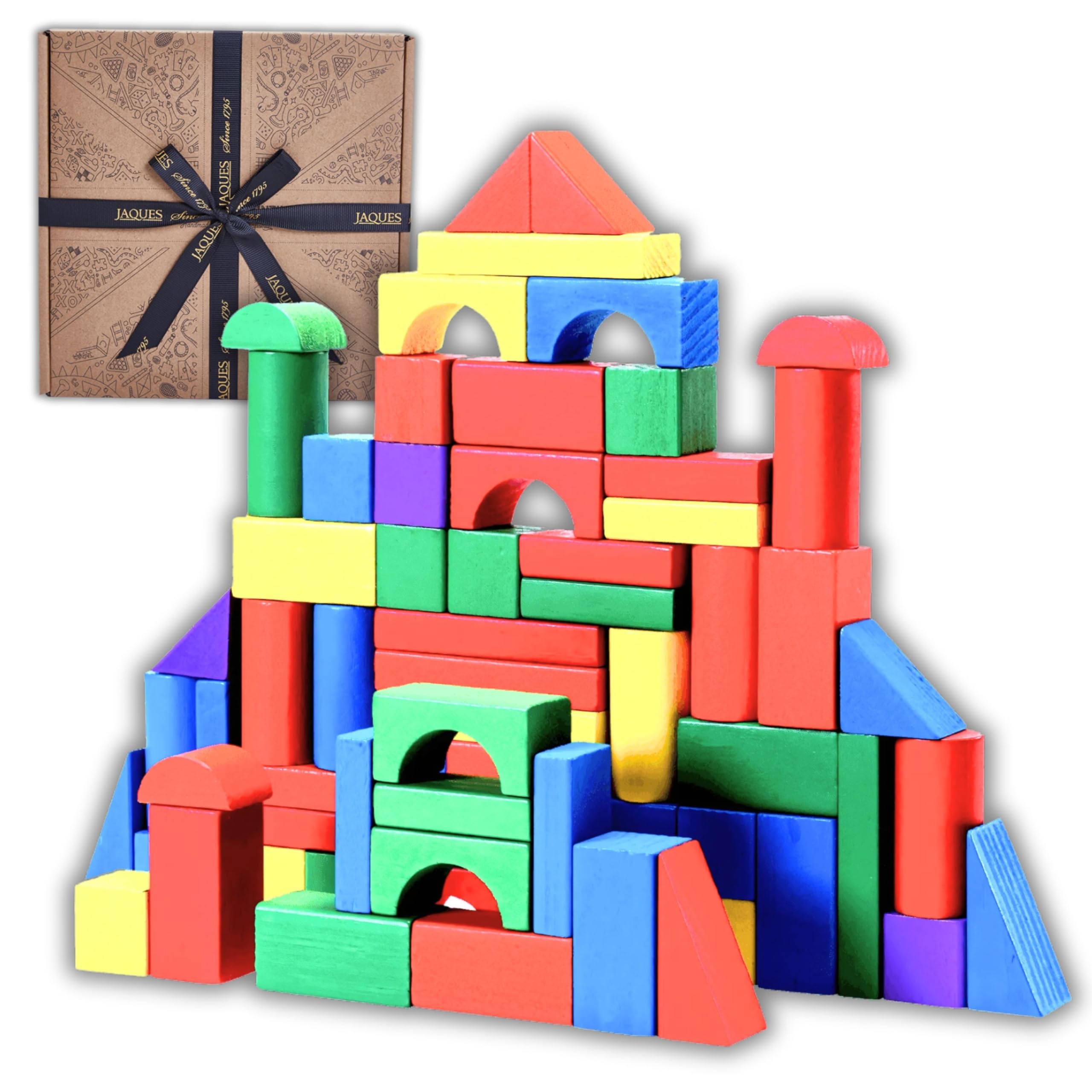 Jaques of London Wooden Building Blocks for 1 2 3 Year Olds | Kids Building Blocks for Toddlers | Wooden Blocks Toys for 1 2 3 Year Old Girls and Boys | Since 1795
