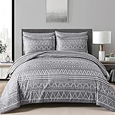 WONGS BEDDING Grey Boho Comforter Set Queen Size,Dark Grey Bed in a Bag 7 Pieces Texture Stripe Comforter Reversible Soft Microfiber Bedding Set for All Season with Sheets, Pillowcases & Shams