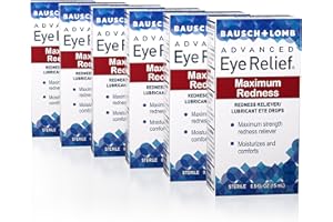 Bausch + Lomb Advanced Eye Relief, Maximum Redness Reliever and Lubricant Eye Drops, Soothes Burning & Irritated Dry Eyes, Moisturizes & Comforts, 0.5 Fl Oz (Pack of 6)
