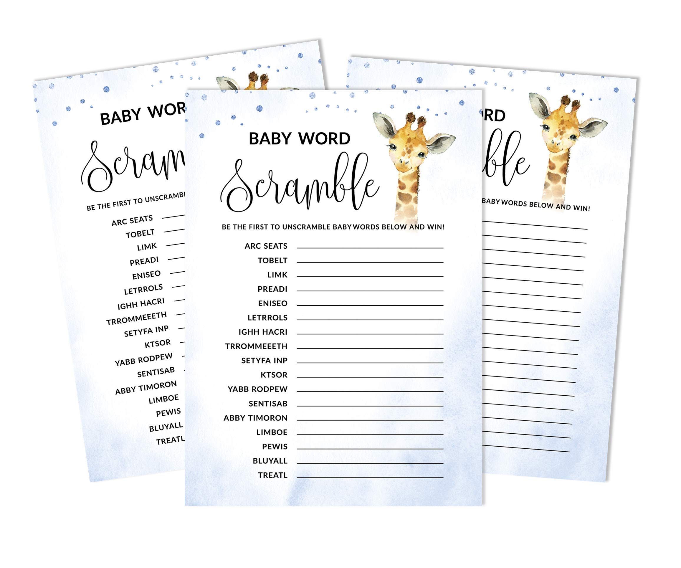 Inkdotpot Set Of 50 Baby Shower Word Scramble Game Cards Giraffe Jungle Animals Party Supplies Fun Baby Shower Game Favors