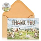 Motiskyy 36 Pcs Farm Animal Thank You Cards with Envelopes and Stickers | Watercolor Style, 4 x 6 Inch Barnyard Greeting Cards for Birthday, Anniversaries, Wedding, Baby Shower Party Supplies
