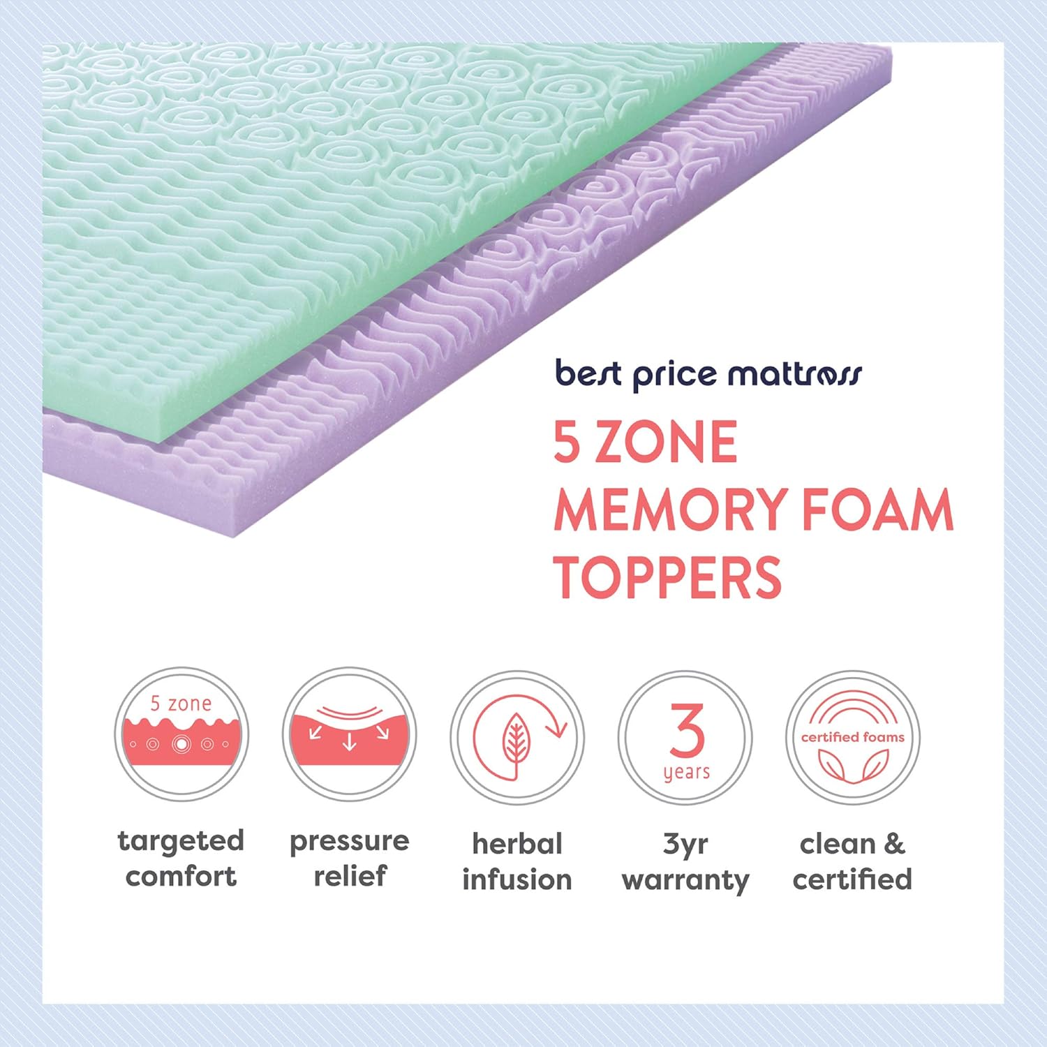 Best Price Mattress 3 Inch 5-Zone Memory Foam Topper, Mattress Pad with Soothing Lavender Infusion, CertiPUR-US Certified, Queen: Furniture & Decor