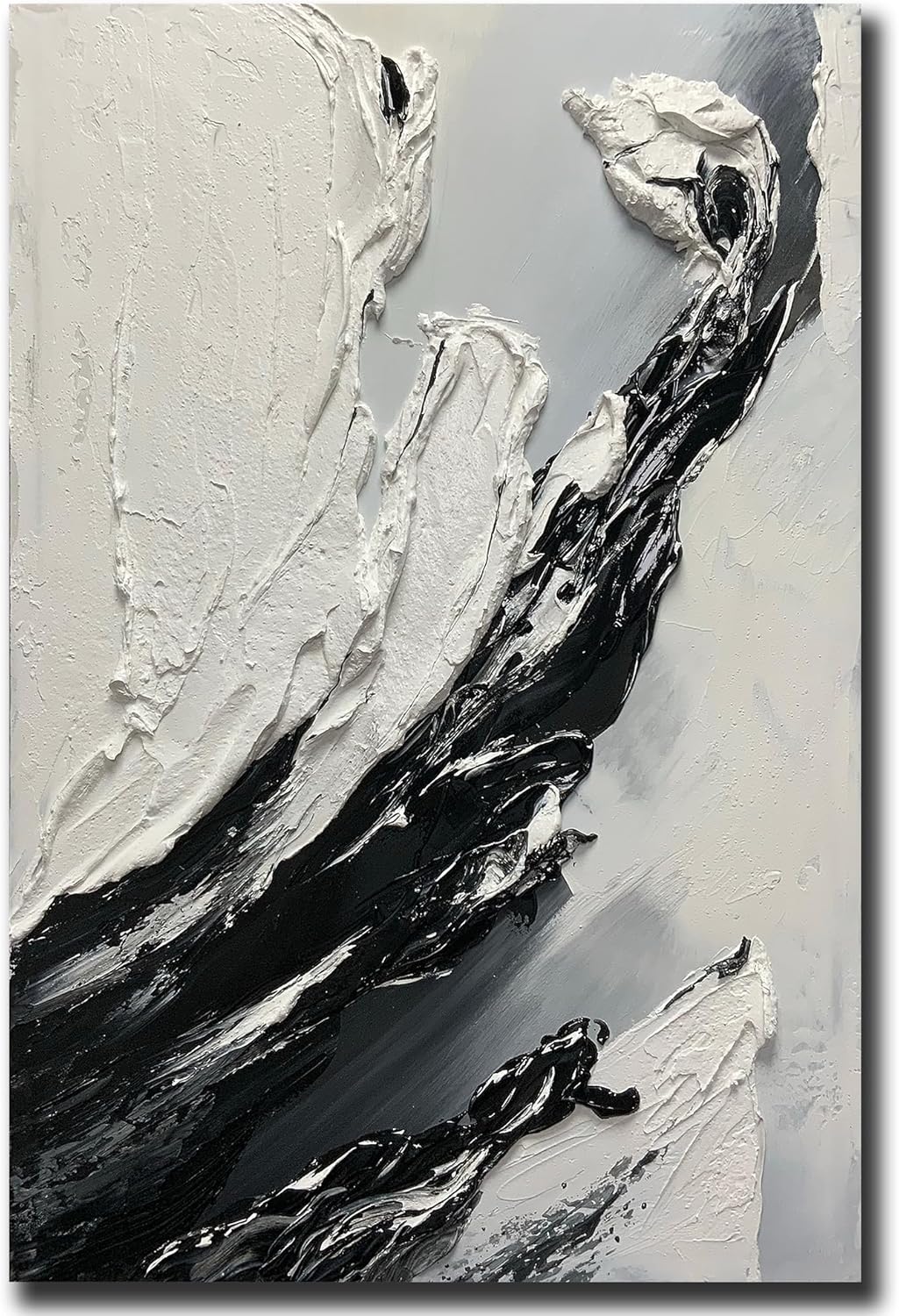 Paintings - Boiee Art,24x36Inch 100% Hand Painted Minimalist Art Work Abstract Black White and Grey Oil Paintings Textured Modern Wall Art Home Decorations Oil Hand Painting Stretched and Framed Ready to Hang