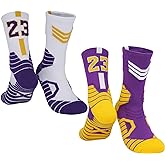 HMWIWAR 2-Pairs Basketball-Socks-for-Men & Boys, Basketball Team Lucky Number Sports-Star-Socks for Child & Adult