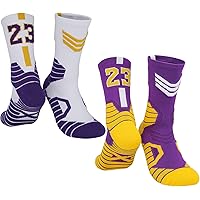 HMWIWAR 2-Pairs Basketball-Socks-for-Men & Boys, Basketball Team Lucky Number Sports-Star-Socks for Child & Adult