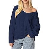 IWD Women's Oversized Sweaters Cable Knit V Neck Long Sleeve Pullover Sweater 2026