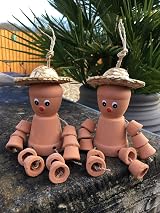 hdg Set of 2 Clay Terracotta Flower Pot Men Bill & Ben Style Small Size view 1