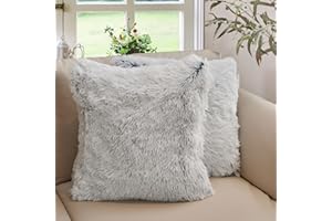 Cheer Collection Throw Pillows for Couch and Bed, Soft Shaggy Throw Pillows with Inserts Included, Cozy Long Hair Faux Fur Pillows - Set of 2-18" x 18" - Blue Ombre
