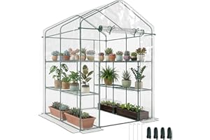 Outsunny 56" x 56" x 77" Walk-in Greenhouse, Portable Garden Flower Seed Warm House with 8 Shelves, Outdoor Plant Growth Hot 