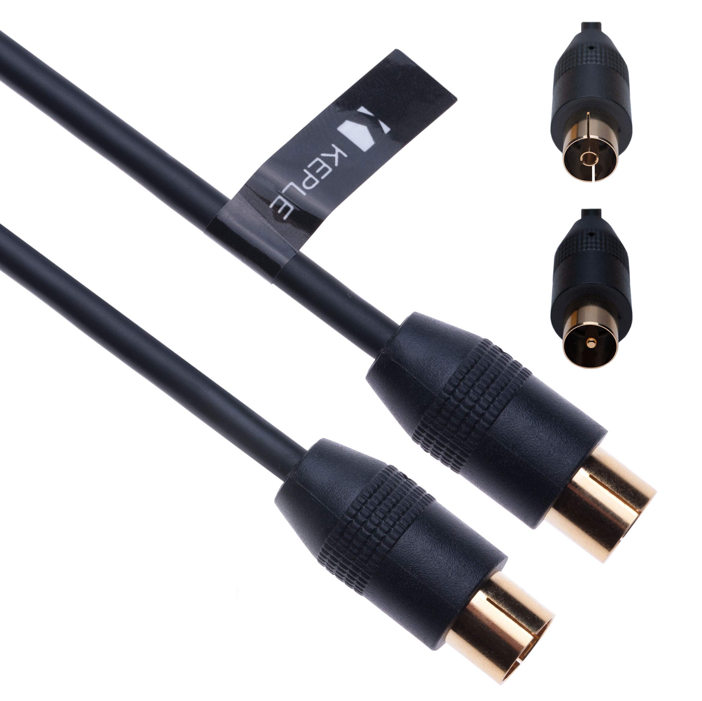 Keple RF Coaxial Cable TV Aerial Lead 0.5m Coax Plug Male to Female Antenna Socket Extension for Freeview, SKY/SKY HD, Virgin, BT, DVD, VCR Connect to Television | Gold M-F Connector (Black)