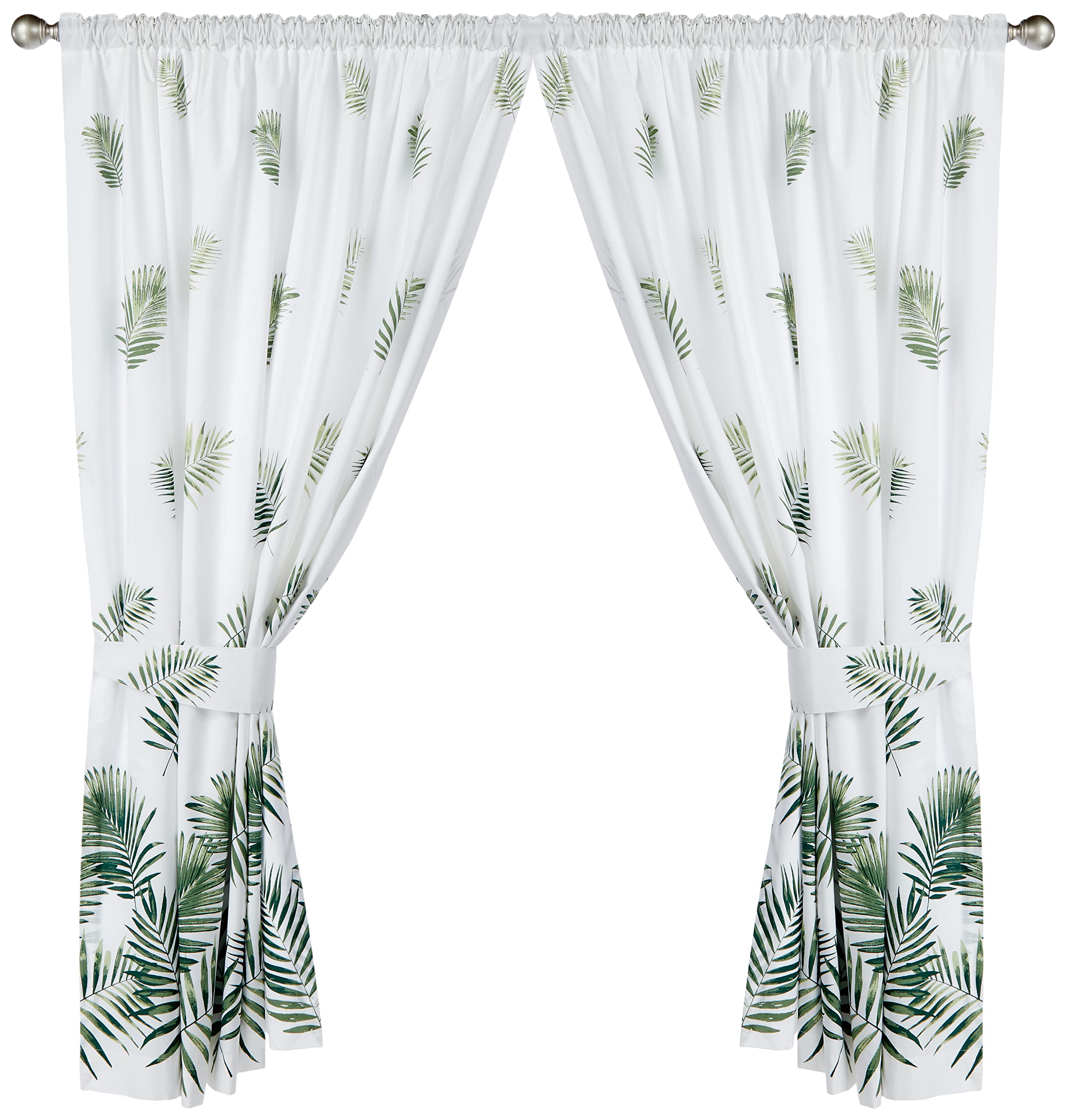 Charlotte Thomas, Fern, Pair of Pencil Pleat Lined Curtains, with Tie Backs Green, 168 x 183 cm