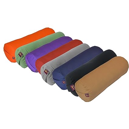 Yogavni(TM) Round Yoga Bolster - Removable Canvas Cover, Natural Cotton Filler (Purple)