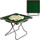 35" Mahjong Table, Square 4 Player Folding Card Table with 4 Drawers and 4 Cup Holders, Portable Domino Table with Resistant 