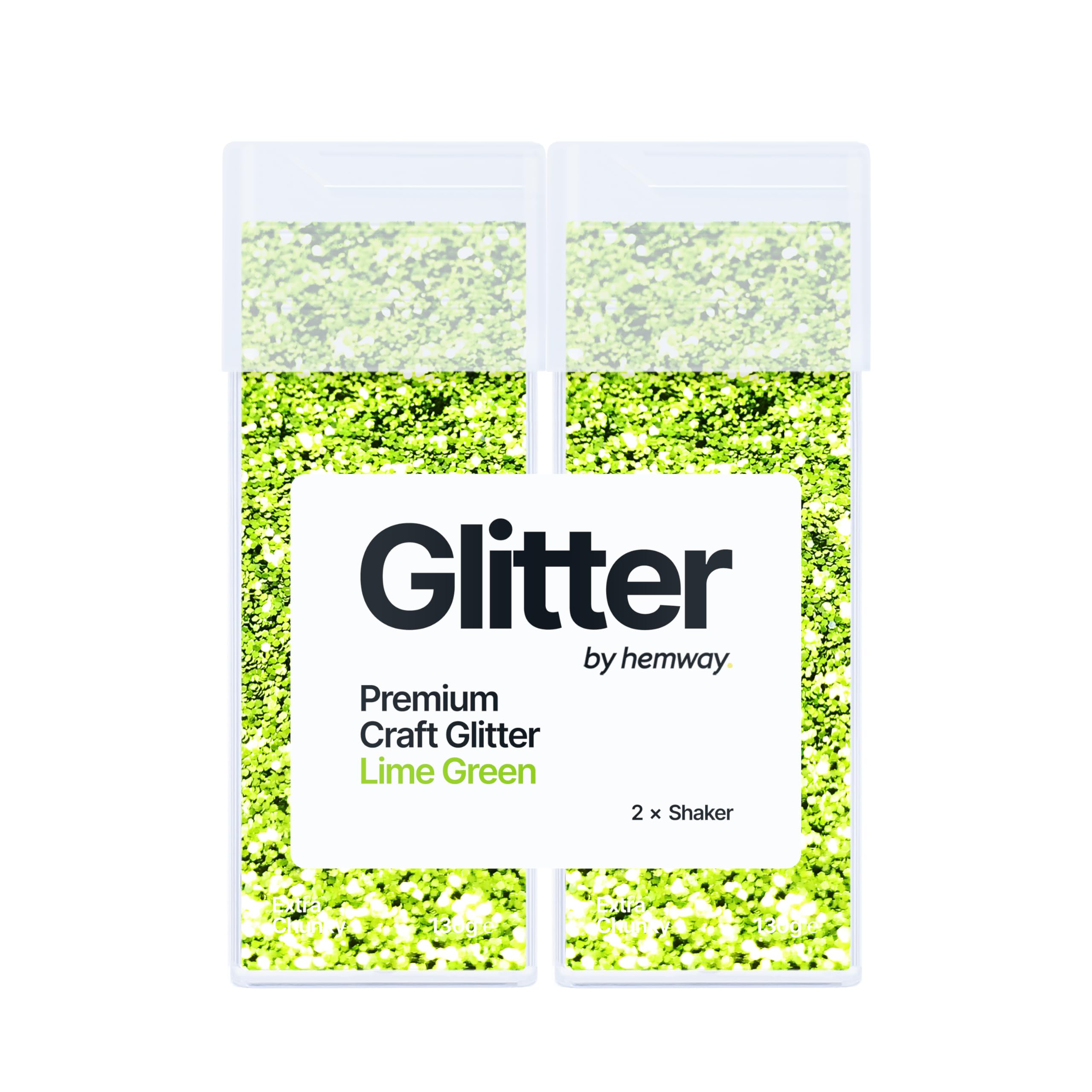 Hemway Glitter Shaker Lime Green 130g x2 Pack Extra Chunky, Craft Glitter Shakers for Resin & Epoxy Crafts, Christmas Art Supplies, Nail, Body, Face, Eye, Festival, Crafting, Slime, Sparkle