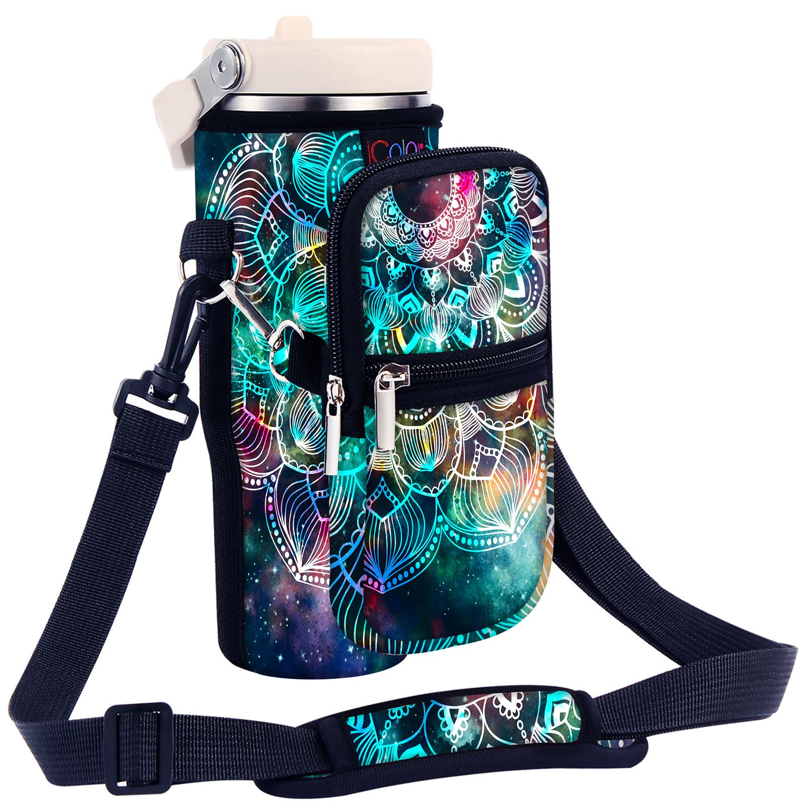 Photo 1 of icolor Water Bottle Carrier Bag for Stanley IceFlow Flip Straw Tumbler 20oz Stanley IceFlow Mug Carrying Holder Neoprene Sleeve Stanley Cup Accessories Pouch Crossbody Sling for Travel Fitness