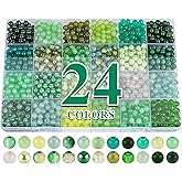 XSEINO About 1200PCS 6mm Glass Beads Bracelet Making Kit,24 Assorted Green Nature Series Colorful Crystal Beads for Bracelet and Jewelry Making and DIY Crafts,Friendship Bracelets