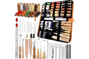 BAGERLA Leather Working Tools, Leather Sewing Kit with Waxed Thread Needle Awl Groover Tracing Wheel Prong Punch Storage Bag Leather Tools Kit Great for Leather Stitching and Leather DIY Crafting