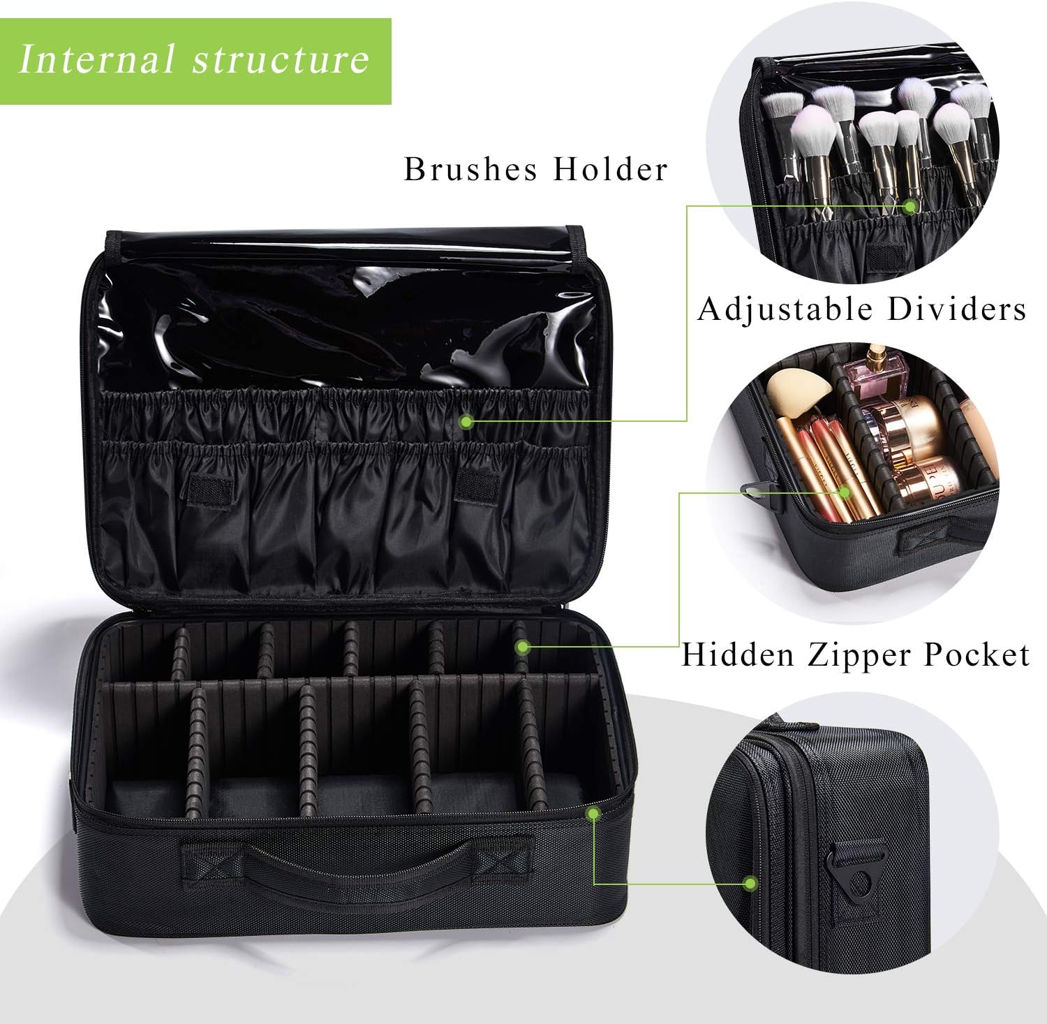 Joligrace Large Oxford Fabric Professional Makeup Bag with Removable Back Strap Cosmetic Case Beauty Box Hairdressing Tools Organiser Storage Box (Double Tiers Medium - Image 5