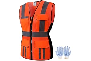 JKWEARSA Women Safety Vest, Multi Pockets High Visibility Reflective Breathable Mesh Work Vest For Lady, Durable Zipper