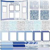 Skyygemm 92 Pcs Science Fair Board Set Scalloped Trim Titles,Blue Boho | 60 Scalloped Trims, 18 Subtitles, 6 Titles, 8 Letter Sheets for Classroom Science Project Poster Presentation Display