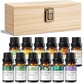 slashome 12 Pack Water Soluble Essential Oils Set for Diffusers for Home | Scented Oil with Wooden Gift Box for Women - Lavender, Peppermint, Sweet Orange, Tea Tree &amp; More
