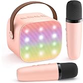 YLL Karaoke Machine for Kids Adults, Birthday Gifts for Girls 3-12 Year Old | 2 Rechargeable Wireless Mics, 5 Magic Voices, Mini Portable Bluetooth Speaker, Home Party Singing Toys Ages 4,5,6,7,8,9,10+