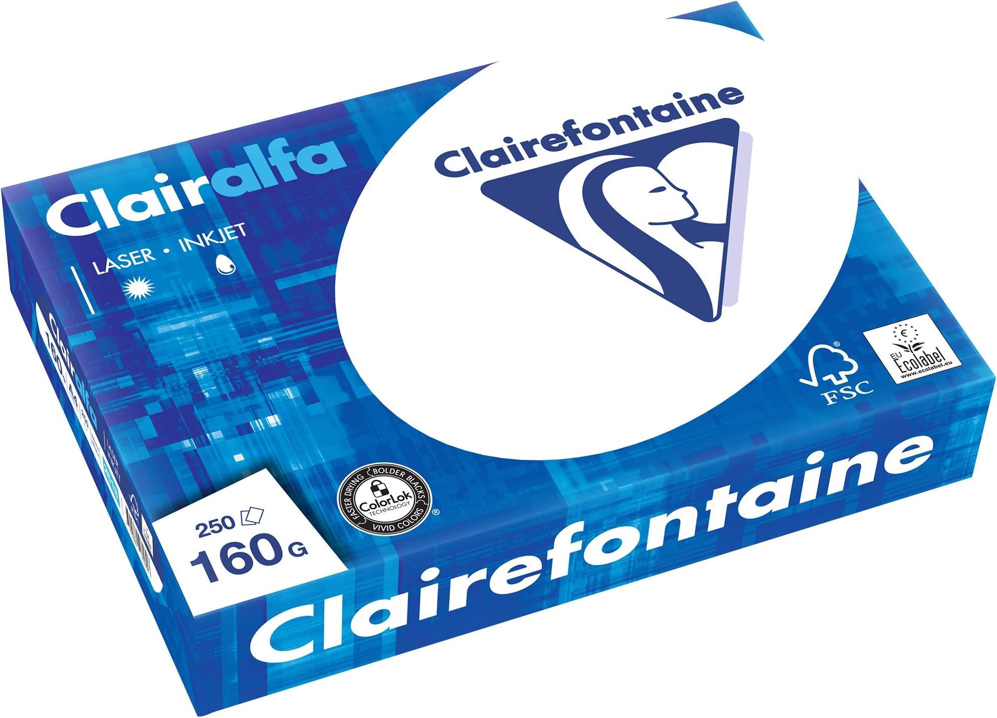 Clairefontaine A4 Clairalfa Paper, 160 g, 250 Sheets, White, Pack of 4