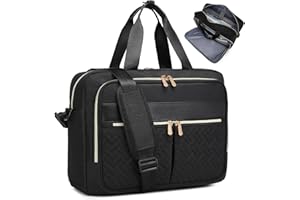 BAVERGE Briefcase for Women,15.6/17.3 Inch Water-Resistant Laptop Bag,Shoulder Messenger Bag Padded,Carry On Laptop Case with Compartment for Business Work(Black)