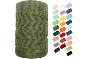 BYWORLD 3mm Cotton Rope, 220 Yards(200m) Twine String, 100% Natural Cotton Macrame Rope for Plant Hangers, Wall Hanging, Christmas or Wedding Decorative(Olive Green)