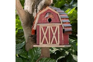 Glitzhome 10.25" H Hanging Birdhouse Rustic Wooden Barn Garden Bird House for Outdoor