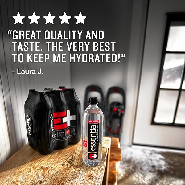 ESSENTIA BOTTLED WATER, 1 LITER, PACK OF 6 BOTTLES; 99.9% PURE, INFUSED WITH ELECTROLYTES FOR A SMOOTH TASTE, PH 9.5 OR HIGHER; IONIZED ALKALINE WATER