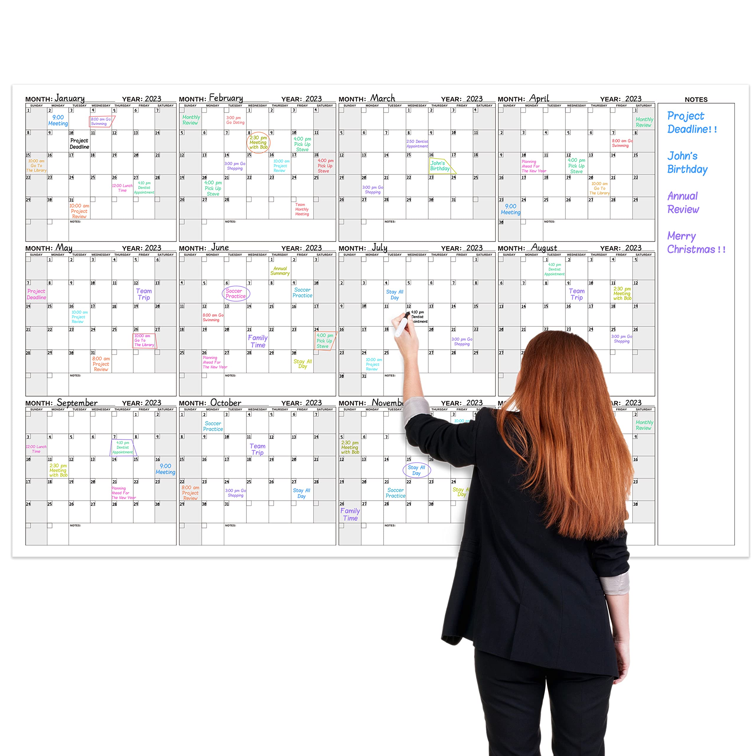 Large Dry Erase Calendar for Wall – Yearly Wall Calendar Dry Erase, 37" x 57.9", 12-Month Undated Blank Calendar Planner, Reusable Laminated Task Organizer, Great for Office, Classroom, Home