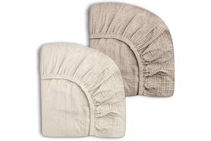 Lot de 2 draps neutres en mousseline douce et respirante pour berceau de bébé, unisexe, 61 x 96,5 cm (crème et beige)