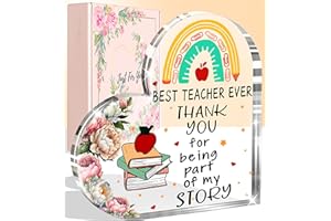 Petitian Gift Ideas for Women Clear Heart Acrylic Presents Paperweight Keepsake for Mother's Day Birthday Anniversary Christmas Thanksgiving Christmas Easter (RainbowTeacher Gift)