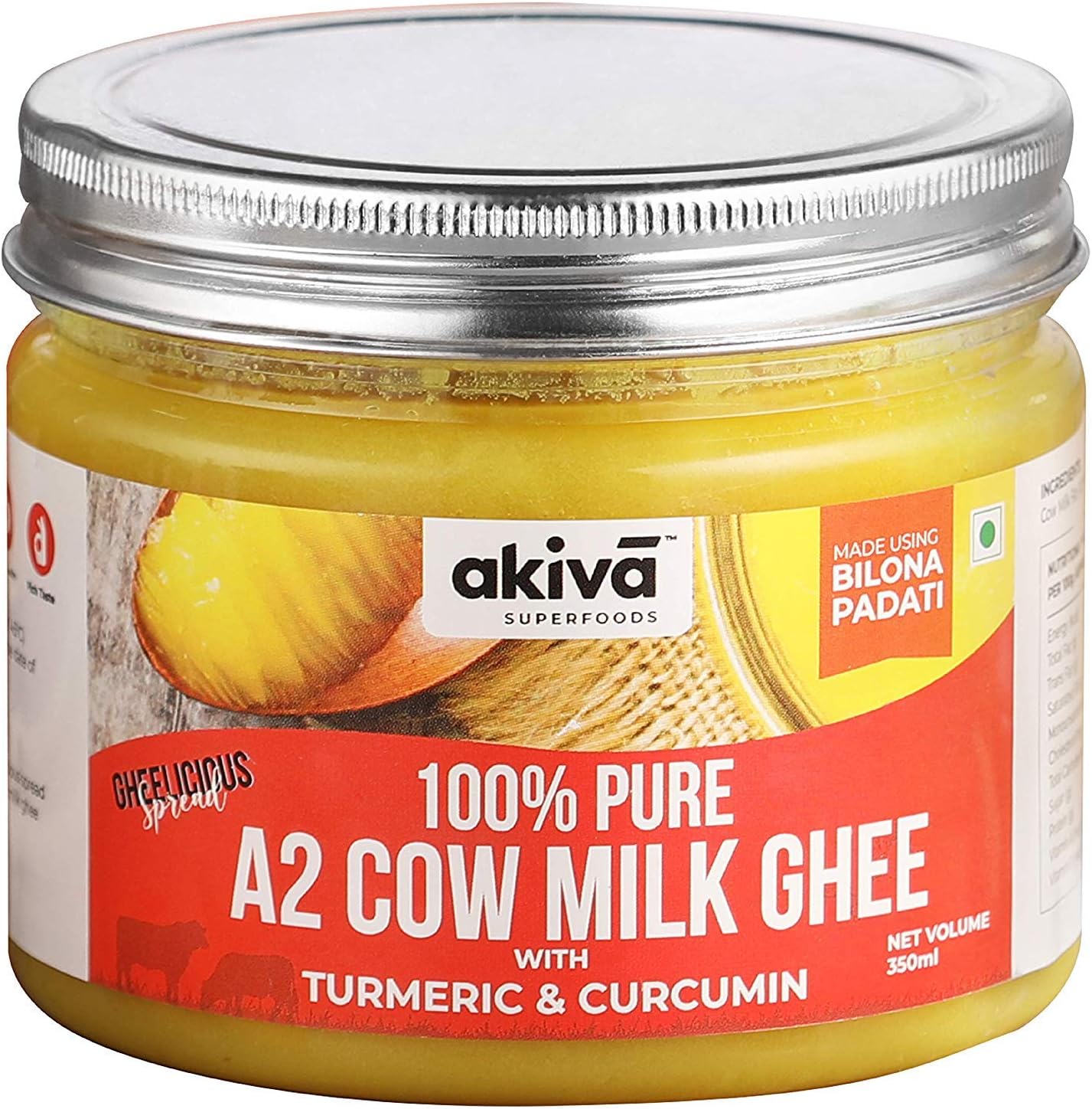 sun waves Grass-Fed Desi Sahiwal Cow's Milk, 350 ml Turmeric and Curcumin Flavor - Made from Curd by Traditional Vedic Bilona Padati Method - Non GMO - Gluten Free - for Paleo & Keto Friendly Diet