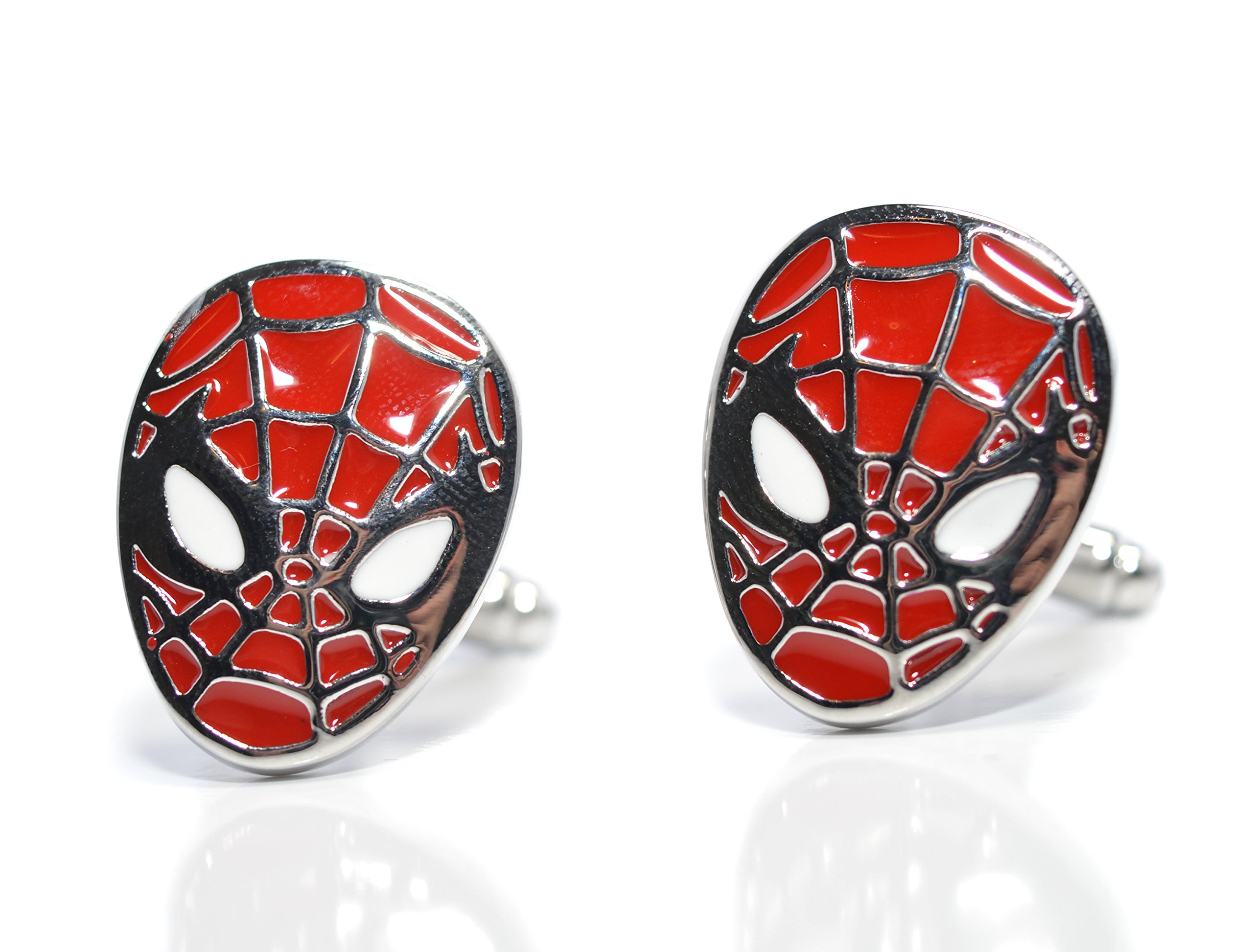 Beaux Bijoux Red and Silver Spidy Cufflinks - Superhero Novelty Cuff Links