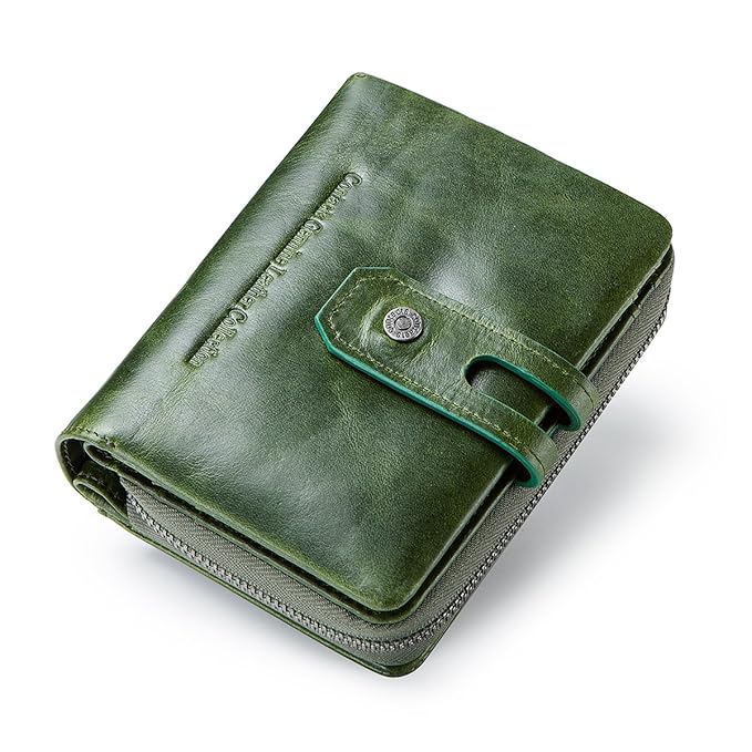 Contacts Genuine Leather Womens Trifold Coin Card Holder Clutch Zipper