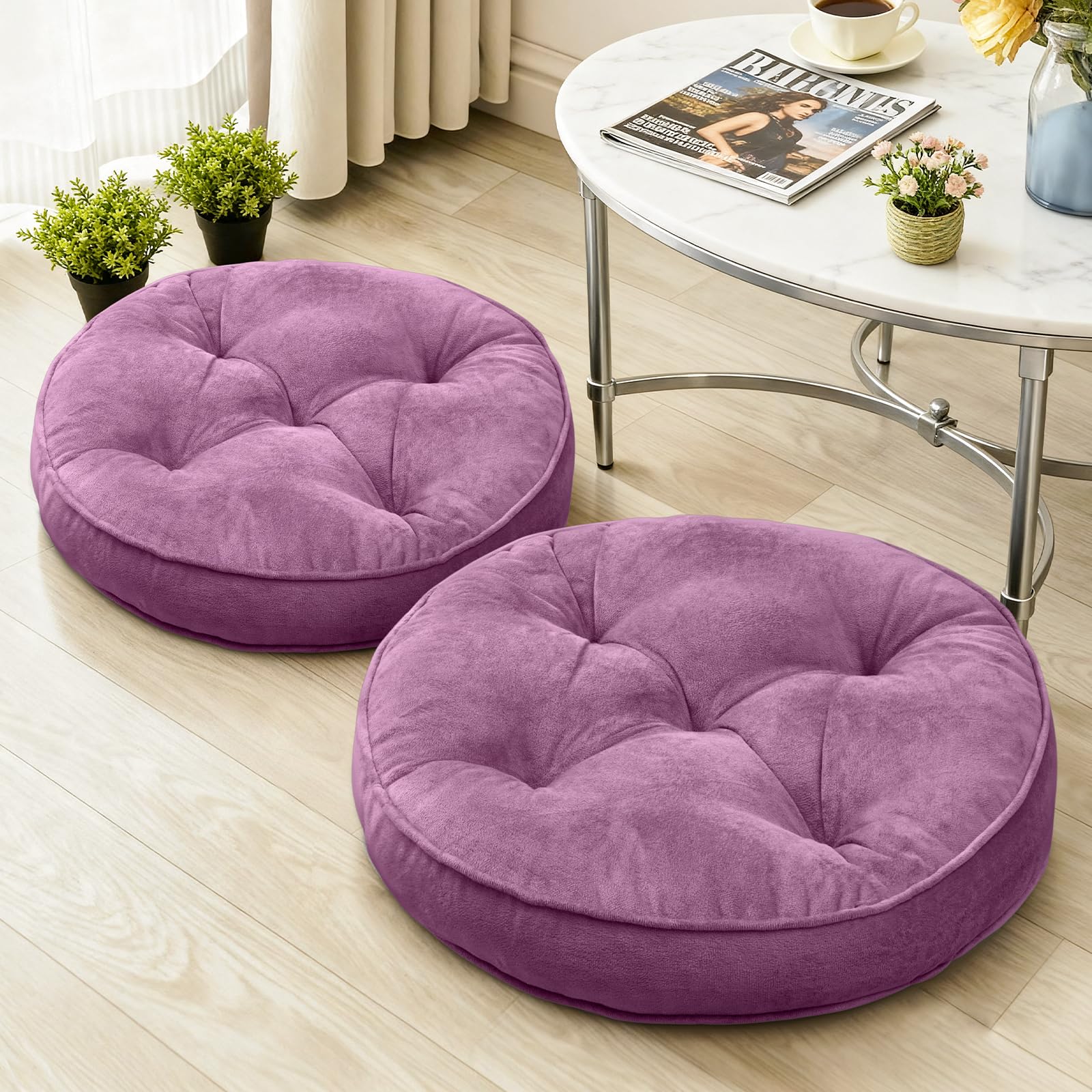 Photo 1 of 1 MIDDLE ONE Floor Pillow Set of 2, Memory Foam Meditation Cushion, Floor Cushions for Adults Sitting, Large Round Seat Cushions for Yoga, Living Room, 20x20 Inch (Round | Pearly Purple)