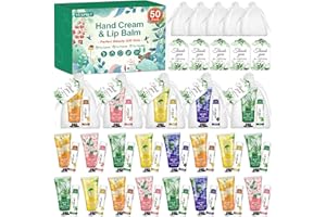 VESPRO 50 Sets Hand Cream Bulk and Lip Balm Bulk Gifts, Stocking Stuffers for Women, Christmas Gifts, Bridesmaid Gifts for Guests with Thank Card Organza Bags, Wedding Favors, Thank You Gifts and Small Gifts