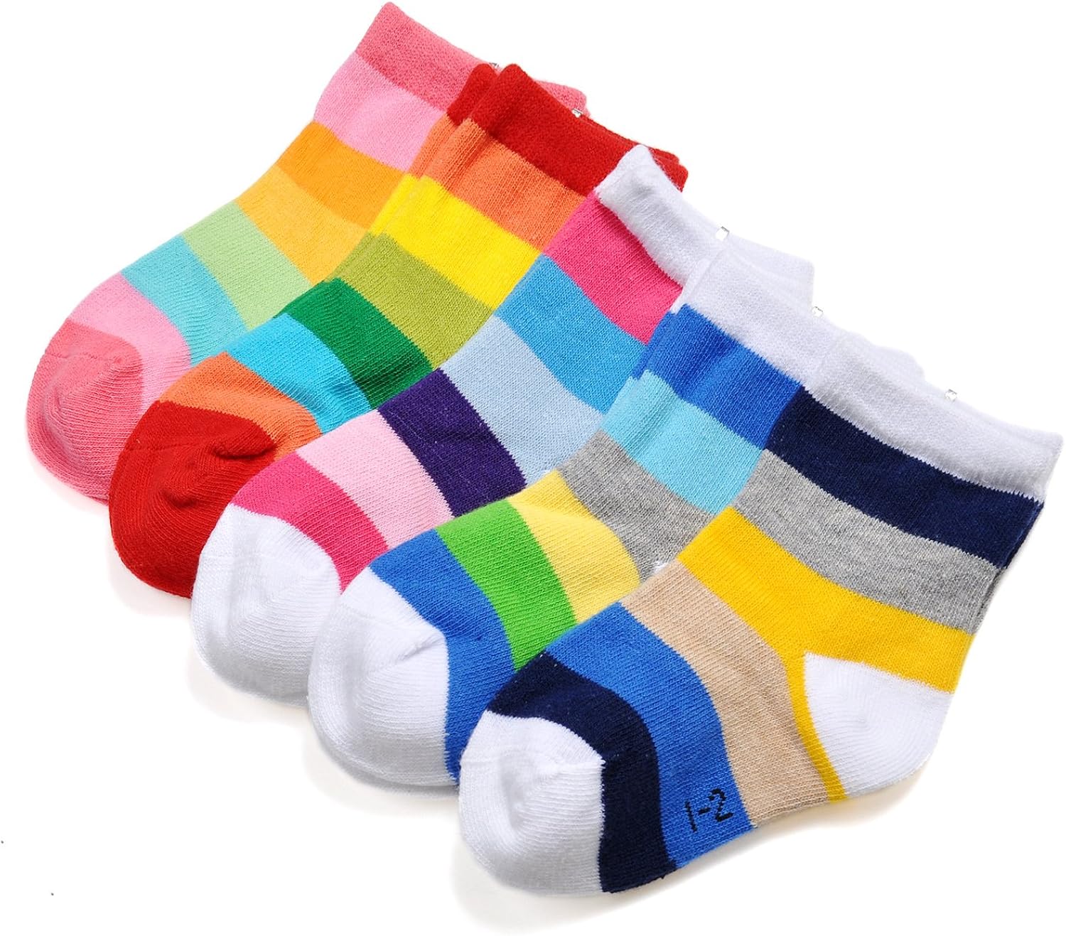Epeius Kids Girls' 5 Pack Seamless Rainbow Stripes Crew Socks: Clothing