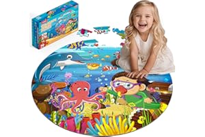 GEMOWN Floor Puzzles for Kids Ages 3-10 - Large 70 Piece Round Toddler Jigsaw Puzzles Toys - Preschool Learning Educational Gift (Ocean World)