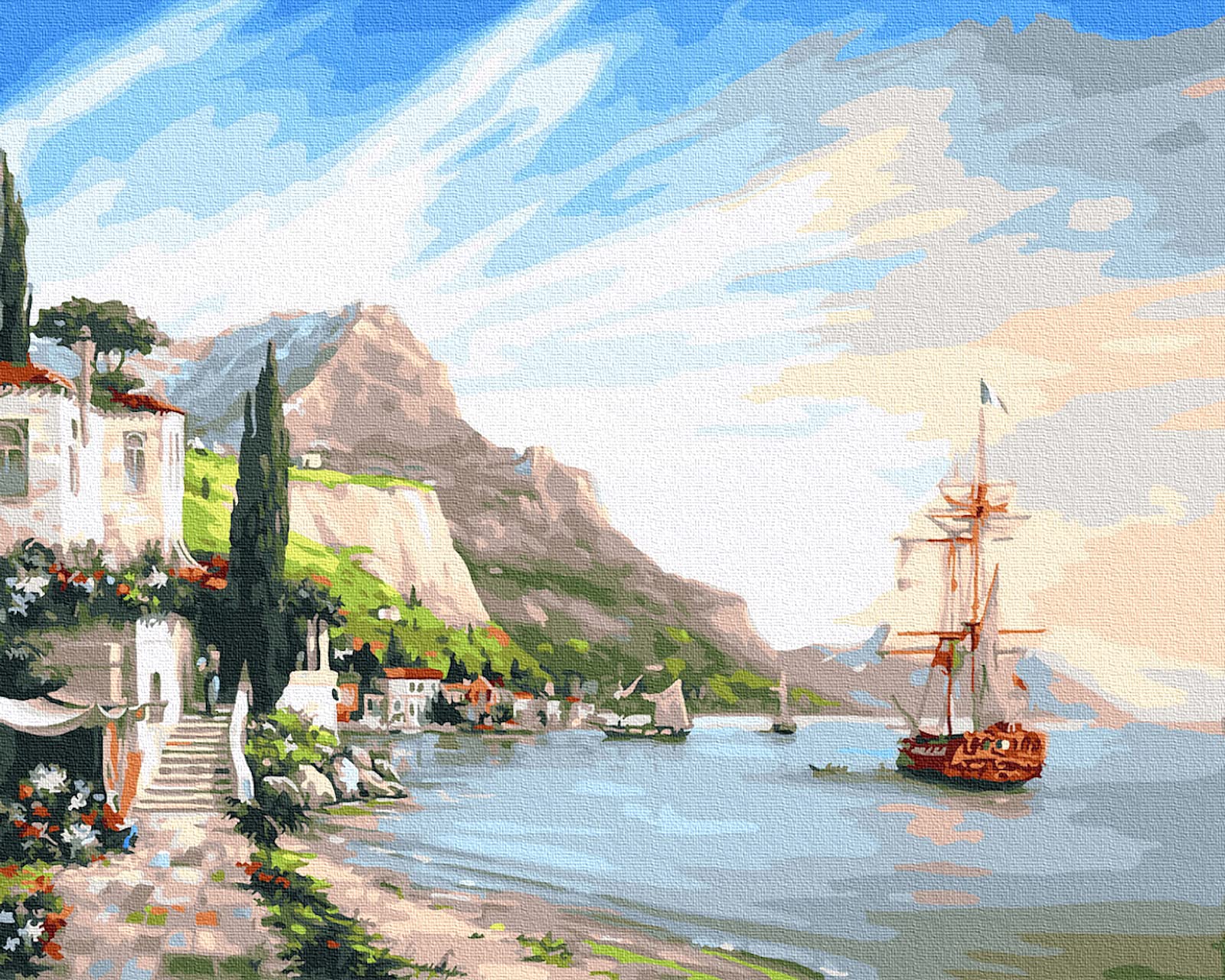 LukFun DIY Oil Painting Paint by Number Kits for Adults, Paint by Numbers Seascape Canvas, Seaside City Paintworks 16x20inch (Seaside Town & Sailboat-Without Frame)