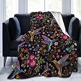Putxubio Hummingbird Gifts for Women Flower Throw Blanket Bird Gifts for Women Mom Girls, Floral Decor for Home Bedroom Living Room 40"x50"