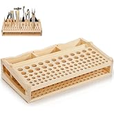 Acshio 98 Holes Wooden Leather Working Tool Holder with 3 Slots | Desktop Leather Craft Tool Organizer, Professional Making Punch Tools Rack Stand Storage Box for Brushes, Craft Tool