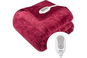 DEGREES OF COMFORT Soft Plush Electric Heated Blanket Throw | Red 50 x 60 | 3 Heat Settings with 2 Hour Auto Shut Off | Machine Washable