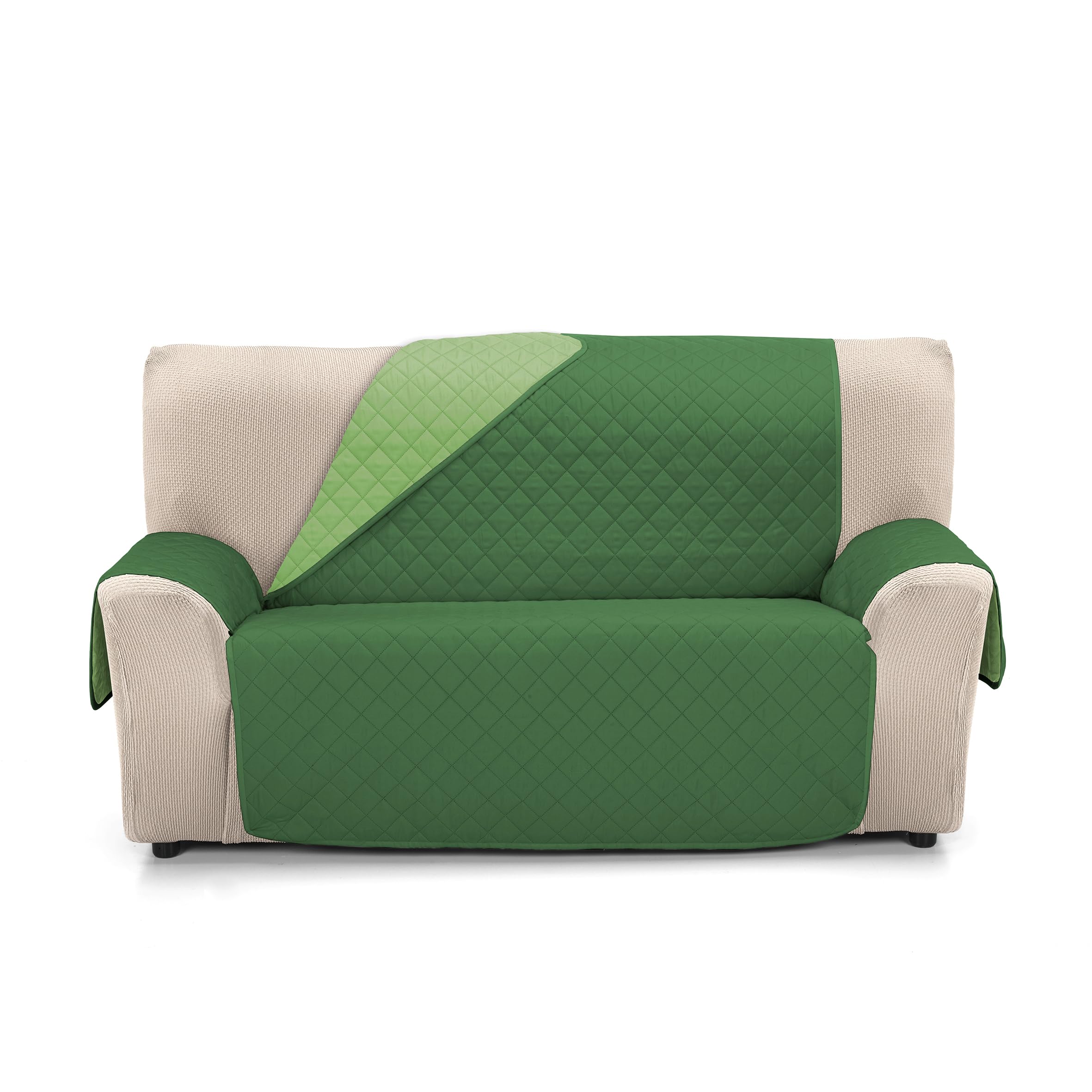 Martina Home Quilted Sofa Cover Reversible Amber 4 Seater Olive Bottle