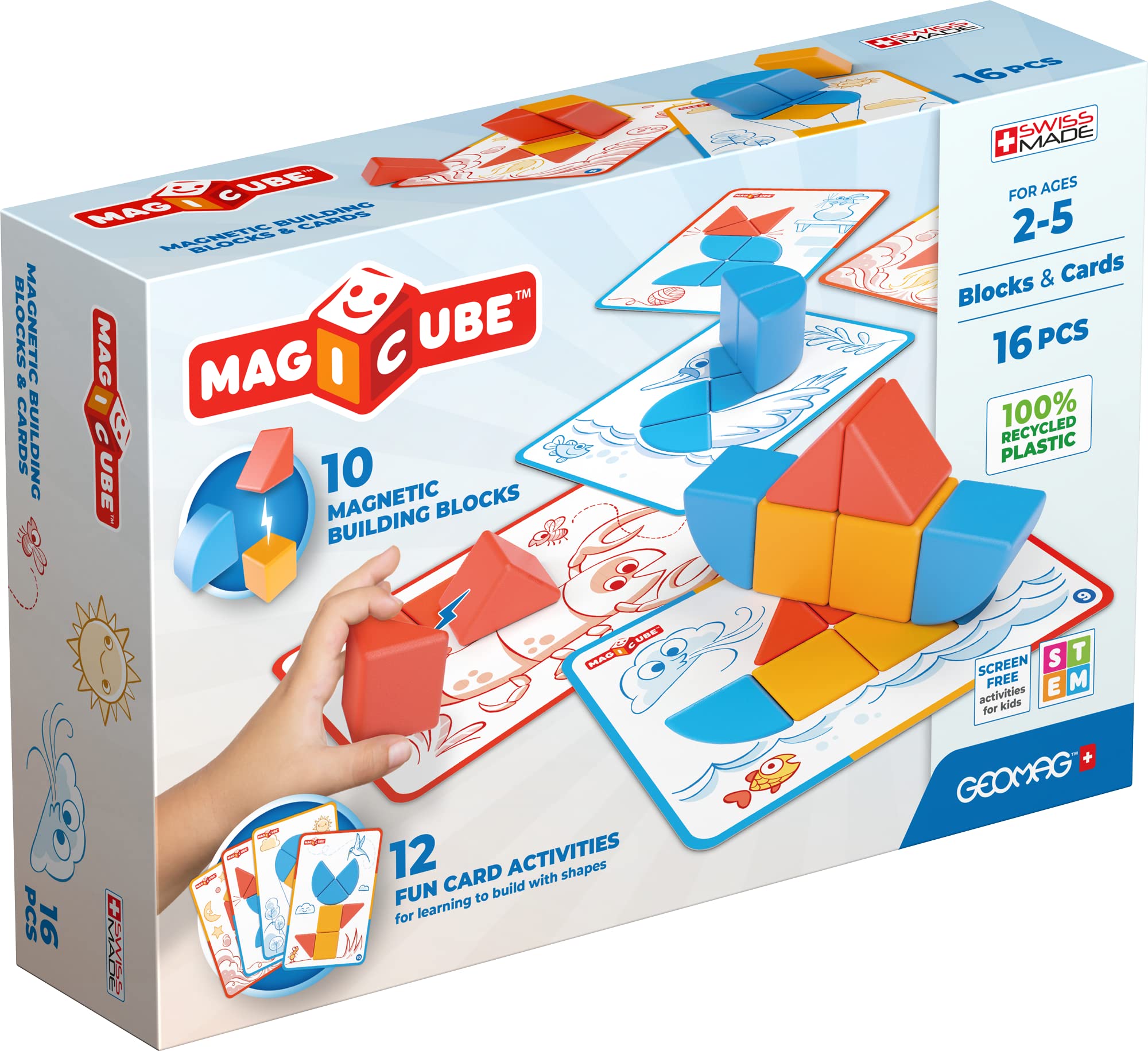 Geomag Magicube Blocks & Cards 16 pcs - Cubes, from 2 Years and Up - 100% Recycled Plastic